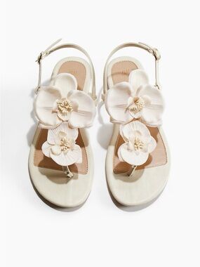 H&M Women’s  Appliquéd Floral Strappy Sandals New (light Beige/light Pink) Sz 10